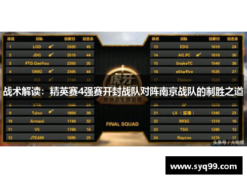 战术解读：精英赛4强赛开封战队对阵南京战队的制胜之道